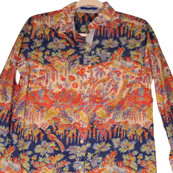 J McLaughlin Shirt Womens Small Blue Floral 100% Cotton Career Casual Boho - Picture 5 of 13